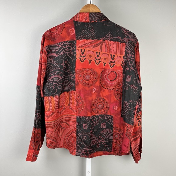 Vintage Chico's Shirt Top Blouse Size 2 Large/12 Red Black 100% Silk Embroidered - Picture 5 of 6